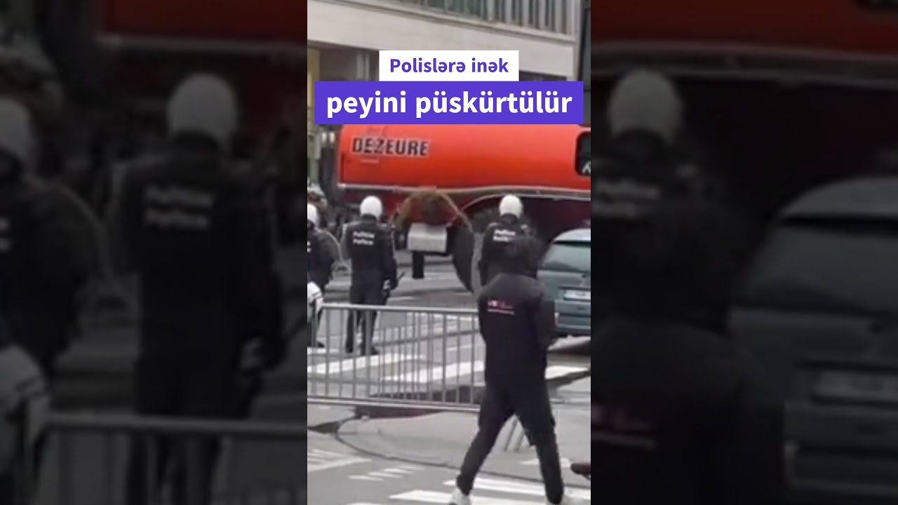 Brüsseldə kəndlilər polisləri təzək yağışına tutdu